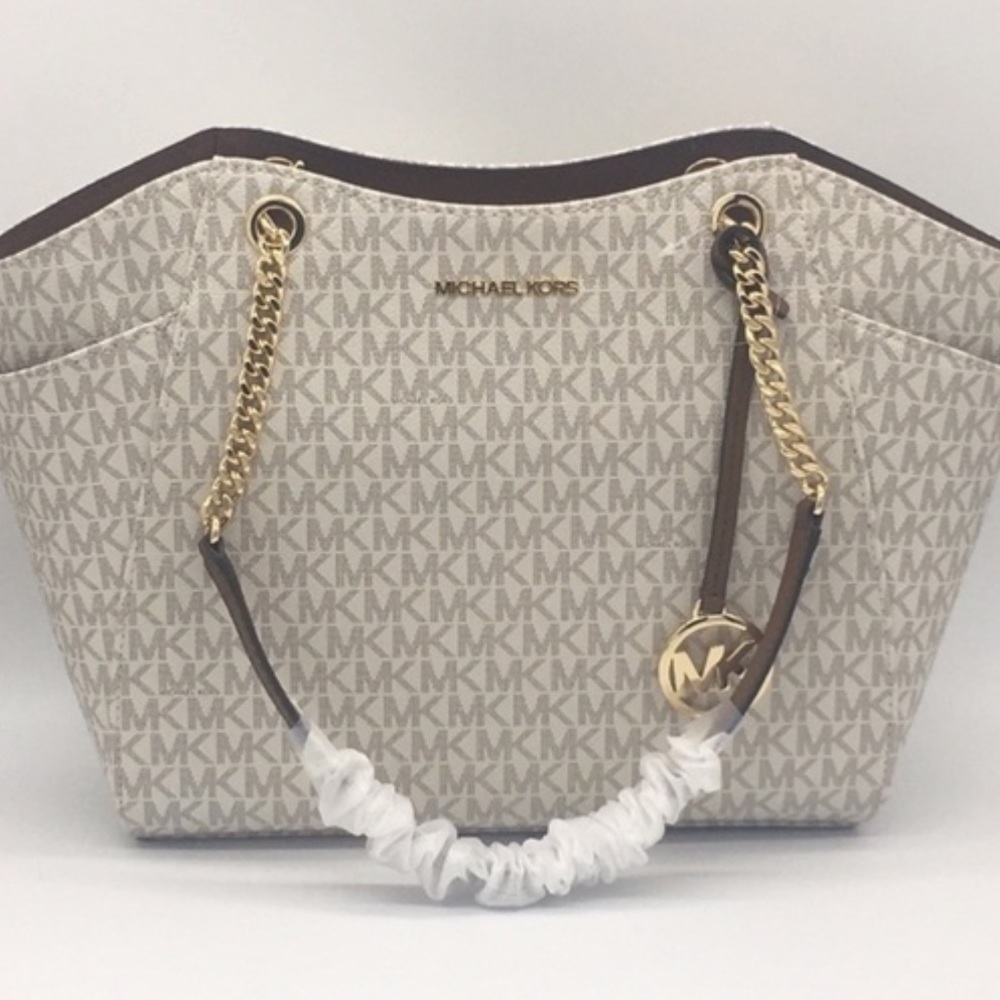 MICHAEL KORS LG CHAIN SHOULDER TOTE VANILLA NWT - Picture 4 of 16